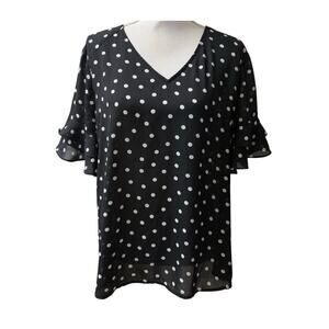 Worthington Black White Polka Dot Blouse XL